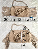 Crossbody / shoulder beige fringe bag. BOHO suede leather bag with FRINGES. Genuine suede crossbody hippy bag. Beige fringed purse. 2 straps