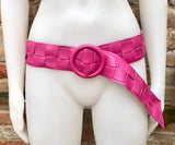 Mustard yellow leather waist belt with large round buckle. Boho soft genuine leather dress belt in yellow. Wide waist belt