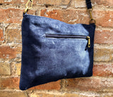 Crossbody bag. Boho suede leather bag in navy blue with bronze color tacks. Messenger bag in genuine suede leather. Navy blue suede purse.