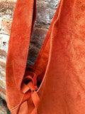 Slouch leather bag in orange suede .Genuine leather large shoulder bag. Bright orange suede origami bag. Orange suede purse