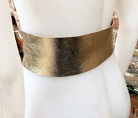 Dark GOLD metallic leather waist belt with large round buckle. Soft leather belt in gold. Boho glitter genuine leather belt. Gold waist belt