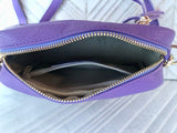 Small leather PURPLE bag. GENUINE leather shoulder or cross body bag. Mauve purple leather purse with tassels, adjustable strap and zipper