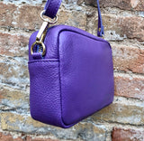 Small leather PURPLE bag. GENUINE leather shoulder or cross body bag. Mauve purple leather purse with tassels, adjustable strap and zipper