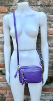 Small leather PURPLE bag. GENUINE leather shoulder or cross body bag. Mauve purple leather purse with tassels, adjustable strap and zipper