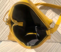 Yellow crossbody leather bag. Soft genuine leather bag. Mustard yellow messenger. Yellow purse with zipper, flap and adjustable strap.