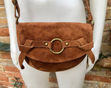 Camel BROWN suede bag.Genuine leather rusty brown crossbody bag.Small leather bag with adjustable strap and zipper.Tobacco brown suede purse