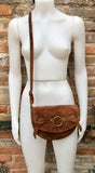 Camel BROWN suede bag.Genuine leather rusty brown crossbody bag.Small leather bag with adjustable strap and zipper.Tobacco brown suede purse