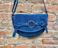 Blue suede bag.Genuine leather. Blue crossbody bag. Small leather bag with adjustable strap and zipper. Small blue suede purse