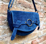 Blue suede bag.Genuine leather. Blue crossbody bag. Small leather bag with adjustable strap and zipper. Small blue suede purse