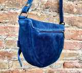 Blue suede bag.Genuine leather. Blue crossbody bag. Small leather bag with adjustable strap and zipper. Small blue suede purse