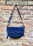 Blue suede bag.Genuine leather. Blue crossbody bag. Small leather bag with adjustable strap and zipper. Small blue suede purse