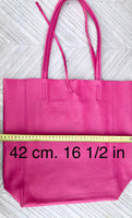 Tote leather bag in fuchsia pink. Soft natural GENUINE leather bag. Large hot pink leather shopper bag, Laptop bag.Hot pink purse