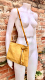 Mustard yellow suede leather bag. GENUINE leather small crossbody / shoulder bag.Adjustable strap + zipper.Mustard yellow purse with tassel