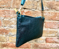 Small leather bag in TEAL blue-green .Cross body, shoulder bag or wristlet in GENUINE leather. Teal leather purse with adjustable strap