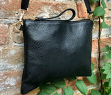 Small BLACK leather bag. Crossbody/ shoulder bag or wristlet in GENUINE leather. Black leather purse with adjustable strap. Flat black bag