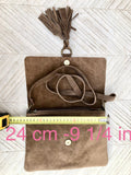 Brown suede crossbody bag.Boho leather bag in dark brown genuine suede leather.Messenger bag with flap, zipper and tassel. Brown suede purse