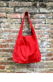 Slouch bag.Large TOTE leather bag in RED. Soft natural suede leather bag. Bohemian bag. Laptop or book bag. Genuine leather bag