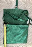 Metallic green crossbody / shoulder bag, genuine leather small crossover, messenger bag with zipper and flap. Small green leather purse