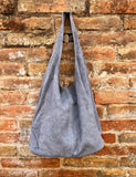 Slouch bag with ZIPPER.Large TOTE leather bag in GRAY. Soft natural suede genuine leather hobo bag. Bohemian bag. Grey suede bag.