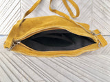 Mustard yellow suede leather bag. GENUINE leather small crossbody / shoulder bag.Adjustable strap + zipper.Mustard yellow purse with tassel