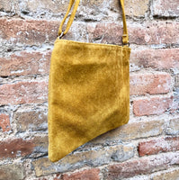 Mustard yellow suede leather bag. GENUINE leather small crossbody / shoulder bag.Adjustable strap + zipper.Mustard yellow purse with tassel