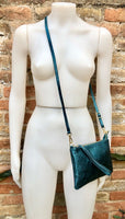 Small leather bag in TEAL blue-green .Cross body, shoulder bag or wristlet in GENUINE leather. Teal leather purse with adjustable strap