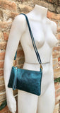 Small leather bag in TEAL blue-green .Cross body, shoulder bag or wristlet in GENUINE leather. Teal leather purse with adjustable strap