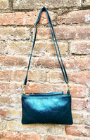 Small leather bag in TEAL blue-green .Cross body, shoulder bag or wristlet in GENUINE leather. Teal leather purse with adjustable strap