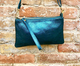 Small leather bag in TEAL blue-green .Cross body, shoulder bag or wristlet in GENUINE leather. Teal leather purse with adjustable strap