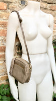 Small leather bag in light brown. GENUINE leather shoulder / cross body bag. Taupe brown leather purse, adjustable strap + zippers.