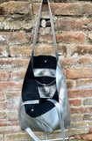 Tote leather bag in SILVER. Leather shopper in natural GENUINE leather. Large carry all bag for your laptop, books. Metallic leather shopper