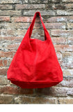 Slouch bag.Large TOTE leather bag in RED. Soft natural suede leather bag. Bohemian bag. Laptop or book bag. Genuine leather bag