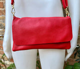 Small leather bag in RED. GENUINE leather bright red crossbody / shoulder bag. Red leather purse with adjustable strap and zipper + flap