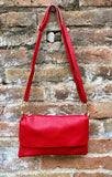 Small leather bag in RED. GENUINE leather bright red crossbody / shoulder bag. Red leather purse with adjustable strap and zipper + flap