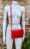 Small leather bag in RED. GENUINE leather bright red crossbody / shoulder bag. Red leather purse with adjustable strap and zipper + flap