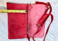 Small leather bag in RED. GENUINE leather bright red crossbody / shoulder bag. Red leather purse with adjustable strap and zipper + flap