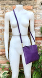 PURPLE leather bag. GENUINE leather cross body / shoulder bag. PURPLE leather purse with adjustable strap + zipper. Soft leather messenger