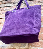 PURPLE large TOTE leather bag. Soft natural genuine suede leather shopper bag. Purple suede bag laptop bag. Purple suede purse