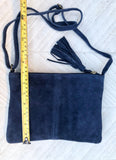 NAVY blue suede bag. Dark blue GENUINE suede leather crossbody bag. Small blue leather bag with adjustable strap + zipper. Navy suede purse