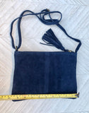 NAVY blue suede bag. Dark blue GENUINE suede leather crossbody bag. Small blue leather bag with adjustable strap + zipper. Navy suede purse