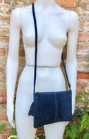 NAVY blue suede bag. Dark blue GENUINE suede leather crossbody bag. Small blue leather bag with adjustable strap + zipper. Navy suede purse