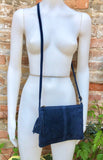 NAVY blue suede bag. Dark blue GENUINE suede leather crossbody bag. Small blue leather bag with adjustable strap + zipper. Navy suede purse