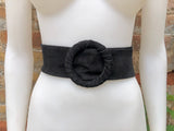 Black suede waist belt with large round buckle. Boho soft suede belt in BLACK Genuine natural BLACK suede wide belt