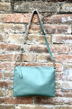 SAGE green leather bag. GENUINE leather cross body / shoulder bag. Light GREEN purse with adjustable strap + zipper. Soft leather messenger