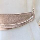 Light peach pink obi belt in soft leather. Light beige pink wrap belt. Genuine leather wide waist belt. Wraparound belt. Very light salmon