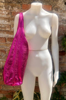 Shoulder leather bag in metallic hot pink with ZIPPER. Soft genuine leather. Fuchsia leather purse. Metallic leather shoulder lbag