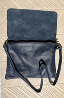 Cross body /shoulder bag. NAVY blue soft genuine leather bag with zipper, flap + adjustable strap. Dark blue leather purse. Navy messenger