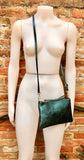 Small leather bag in METALLIC GREEN .Cross body, shoulder bag or wristlet in GENUINE leather. Green leather purse + adjustable strap