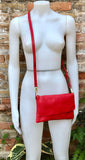 Small leather bag in RED. GENUINE leather bright red crossbody / shoulder bag. Red leather purse with adjustable strap and zipper + flap