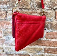 Small leather bag in RED. GENUINE leather bright red crossbody / shoulder bag. Red leather purse with adjustable strap and zipper + flap